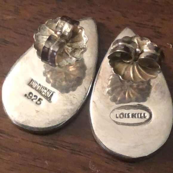 LOIS HILL Sterling Silver Teardrop Hammered Oxidized Granulated Post Earrings - Picture 4 of 6